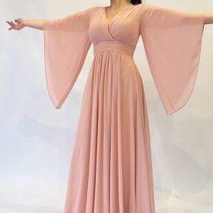 Vestido largo de gasa con manga