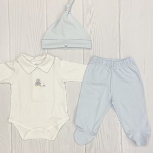 Conjunto de body y pelele en algodón PIMA Teddy celeste