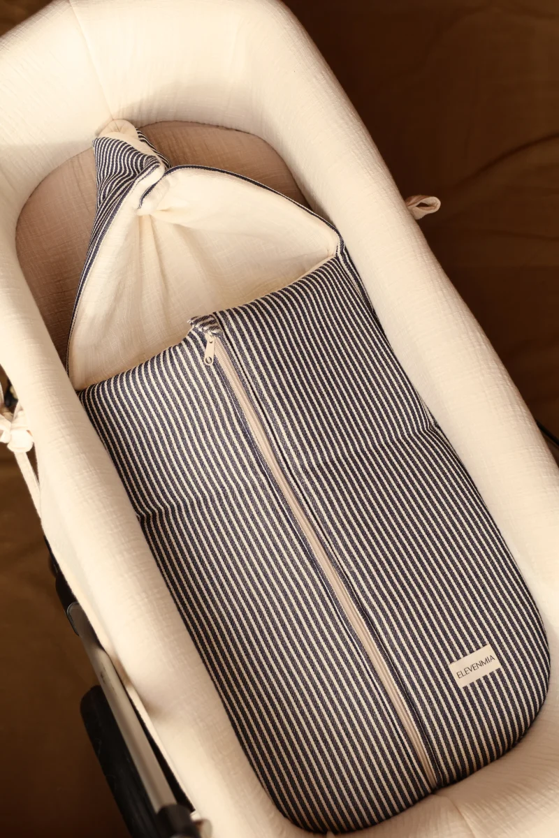 Saco Capazo Apron Stripe Jean + Gasa Rústica Nata - Imagen 6
