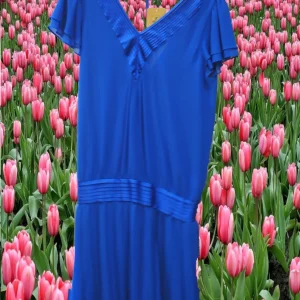 VESTIDO CORTO CON MANGA AZUL /TABLAS