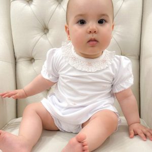 Vestido en algodón PIMA cuello smock y bordados