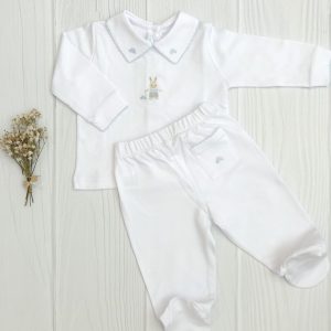 Conjunto de batita y pelele PIMA Bunny Collection celeste