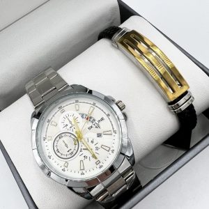Conjunto reloj acero con pulsera