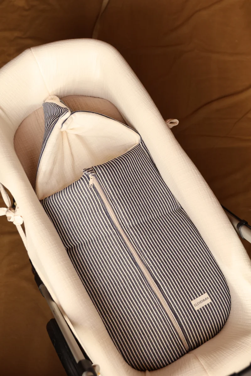 Saco Capazo Apron Stripe Jean + Gasa Rústica Nata - Imagen 2