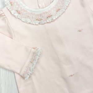 Enterito en algodón Peruano PIMA smock fondo rosa
