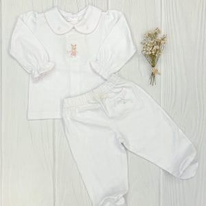 Conjunto de batita y pelele PIMA Bunny Collection rosa