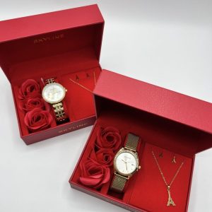 Conjunto Reloj Acero + Collar y Pendientes