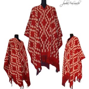 PONCHO ATADO A002/04 – ROJO – UN PAÑO – TRAMA Y URDIMBRE FINA CAMPO COMPLETO – DISPONIBLE