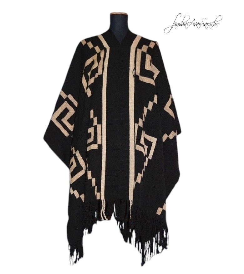 PONCHO ATADO A195 – INCA/BEIGE – UN PAÑO – TRAMA Y URDIMBRE FINA - Imagen 2