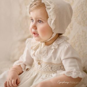 Vestido lino manga 3/4 puntilla