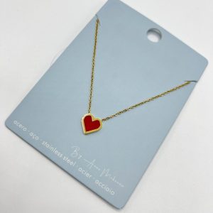 Collar Acero Corazón Rojo
