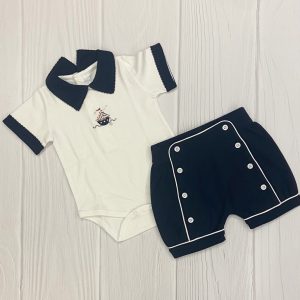 Body y bloomer en algodón PIMA con bordado a mano Navy
