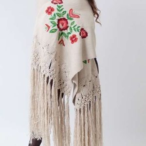 CHAL DE LLAMA CL005 BORDADO CON RAPACEJO Y FLECOS LARGOS – SOLO POR PEDIDO