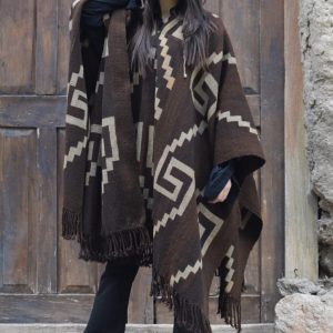 PONCHO ATADO A032 INCA MARRÓN/BEIGE –  UN PAÑO – TRAMA Y URDIMBRE FINA – SOLO POR PEDIDO