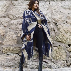 PONCHO ATADO A175 – INCA AZUL AÑIL –  UN PAÑO – TRAMA Y URDIMBRE FINA – SOLO POR PEDIDO
