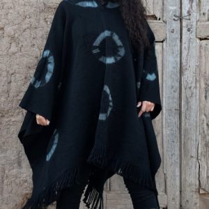 PONCHO DE ARGOLLAS G509 NEGRO – UN PAÑO – TRAMA Y URDIMBRE FINA – SOLO POR PEDIDO