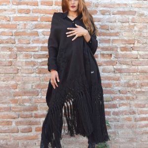 CHAL DE LLAMA CL054 BORDADO CON RAPACEJO Y FLECOS LARGOS – DISPONIBLE