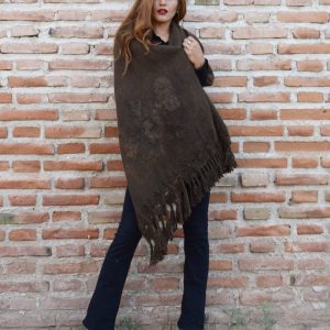 CHAL DE LLAMA CL055 BORDADO CON RAPACEJO Y FLECOS – SOLO POR PEDIDO