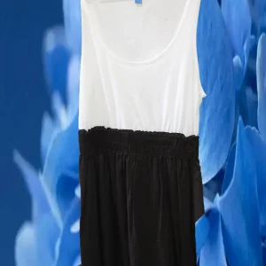 VESTIDO MANGA CORTA EN TONOS BLANCO Y MARRÓN
