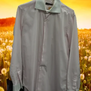 CAMISA CABALLERO MANGA LARGA ROSA PALO CON CUELLO BLANCO