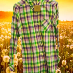 CAMISA MUJER MANGA LARGA CUADROS VERDES Y MORADOS