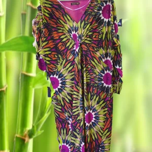 VESTIDO MIDI MANGA LARGA  VERDE CON ESTAMPADO FLORAL