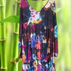 VESTIDO MIDI MANGA LARGA  MULTICOLOR
