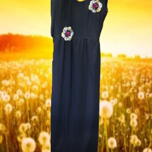 VESTIDO TIRANTES LARGO NEGRO CON ESTAMPADO FLORAL EN LENTEJUELAS