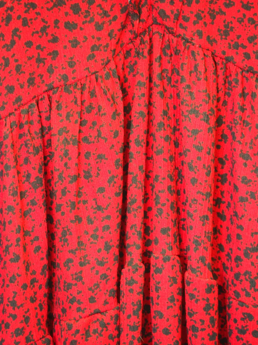 VESTIDO MIDI ROJO MANGA LARGO CON ESTAMPADO - Imagen 3