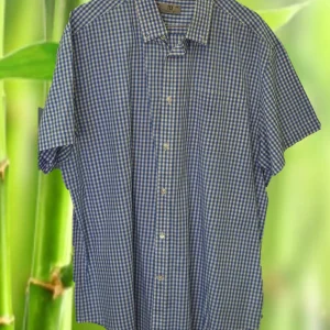CAMISA MANGA CORTA CABALLERO BLANCA CON CUADROS AZULES