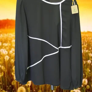 CAMISA SEÑORA MANGA LARGA NEGRA CON DETALLES BLANCOS