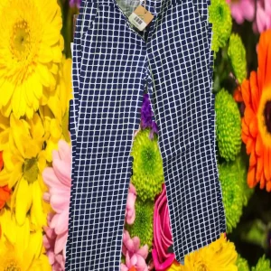 PANTALÓN MUJER DE VESTIR AZUL CUADROS