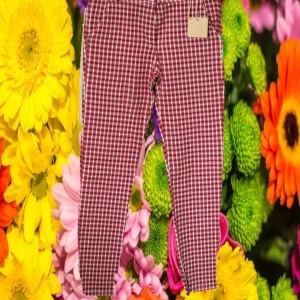 PANTALÓN MUJER DE VESTIR ROJO CON CUADROS