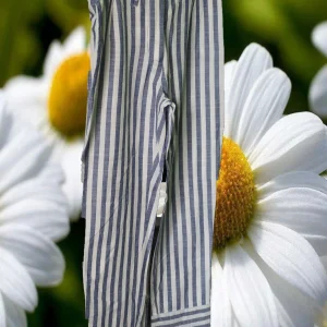 PANTALÓN MUJER DE TELA AZUL Y RAYAS