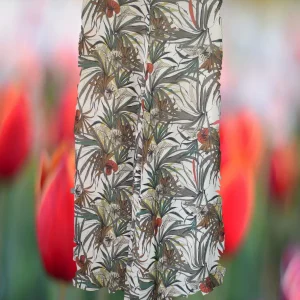 PANTALÓN MUJER DE VESTIR ANCHO BEIGE CON ESTAMPADO FLORAL