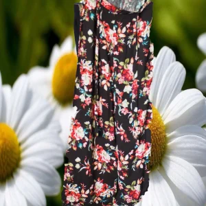 PANTALÓN MUJER DE VESTIR NEGRO CON ESTAMPADO FLORAL