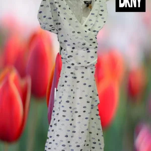 VESTIDO BLANCO GASA MIDI MANGA CORTA CON ESTAMPADO DKNY
