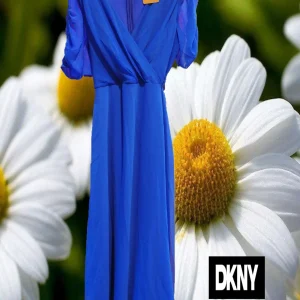 VESTIDO AZUL MIDI DE GASA MANGA CORTA  DKNY&nbsp;