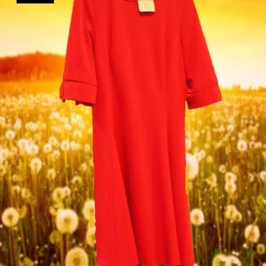 VESTIDO ROJO MIDI MANGA FRANCESA DKNY