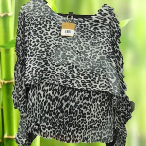 CAMISA MANGA LARGA ANIMAL PRINT NEGRA Y GRIS DKNY