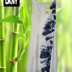 VESTIDO MIDI BLANCO CON ESTAMPADO Y TIRANTES ( TARA MANCHA INTERIOR ALTURA TIRANTE ) DKNY