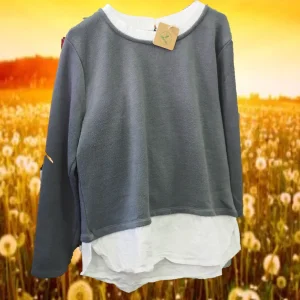 JERSEY MUJER GRIS CON DETALLES DE CAMISA