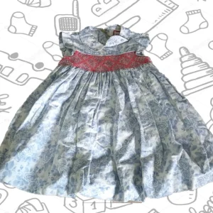VESTIDO NIÑA AZUL CON ESTAMPADO Y NIDO DE ABEJA