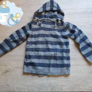 JERSEY RAYAS AZUL Y GRIS CON CAPUCHA NIÑO