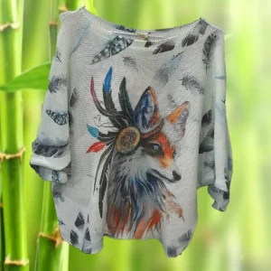 JERSEY FINO MUJER BLANCO CON ESTAMPADO Y MANGA FRANCESA