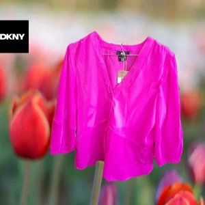 CAMISA ROSA MUJER MANGA LARGA CON BOTONES Y DETALLE EN CINTURA DKNY