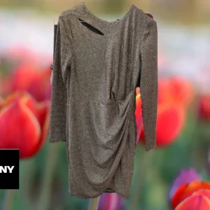 VESTIDO DORADO MANGA LARGA MIDI DKNY