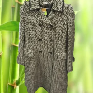 ABRIGO MUJER LARGO JASPEADO  NEGRO , BEIGE Y BLANCO