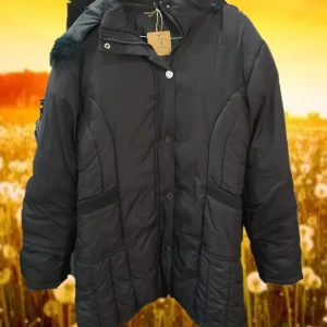 ABRIGO MUJER NEGRO MIDI IMPERMEABLE CON CAPUCHA CON PELO