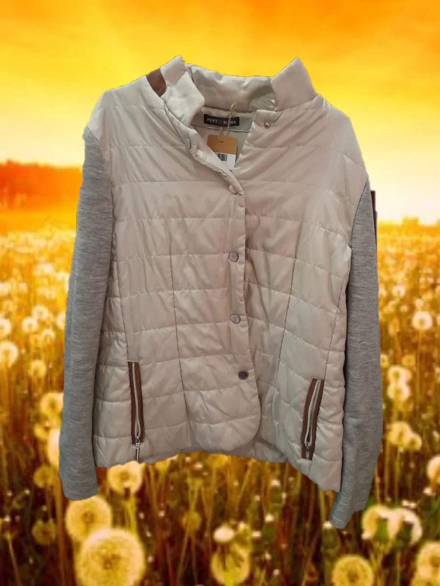 ABRIGO FINO MUJER BEIGE Y CON LAS MANGAS GRISES IMPERMEABLE - Imagen 2